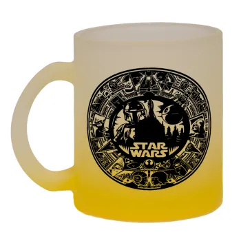 Star Wars Disk, Κούπα γυάλινη δίχρωμη με βάση το κίτρινο ματ, 330ml