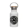 Metallic thermos (Stainless steel) White with wooden lid (bamboo), double-walled, 350ml