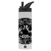 Metallic thermos bottle with straw & handle, stainless steel (Stainless steel 304), double-walled, 600ml.