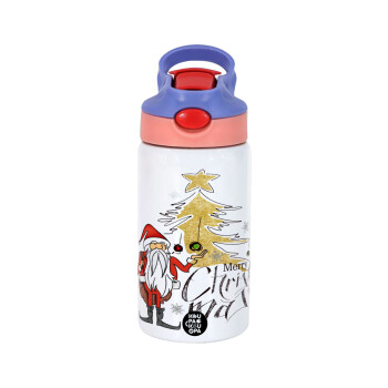 Santa Claus gold, Children's hot water bottle, stainless steel, with safety straw, pink/purple (350ml)