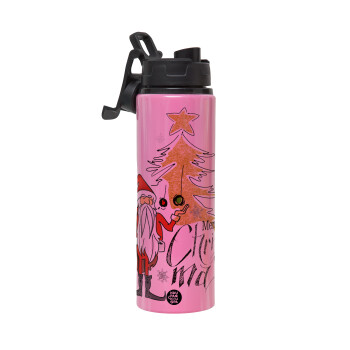 Santa Claus gold, Μεταλλικό παγούρι νερού με καπάκι ασφαλείας, αλουμινίου 850ml