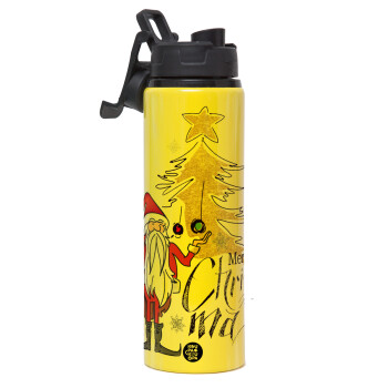Santa Claus gold, Metallic water bottle with safety lid, 850ml aluminum