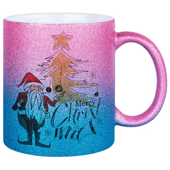 Santa Claus gold, Κούπα Χρυσή/Μπλε Glitter, κεραμική, 330ml