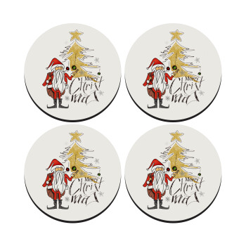 Santa Claus gold, SET of 4 round wooden coasters (9cm)