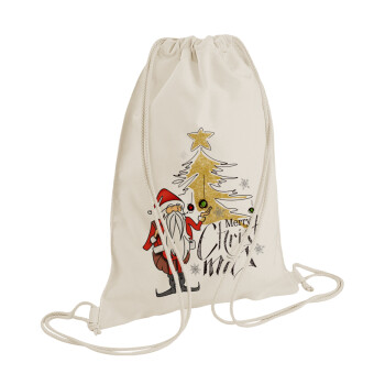 Santa Claus gold, Τσάντα πλάτης πουγκί GYMBAG natural (28x40cm)