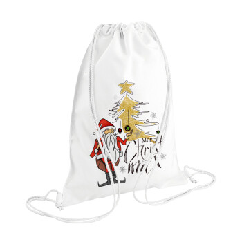 Santa Claus gold, Τσάντα πλάτης πουγκί GYMBAG λευκή (28x40cm)