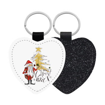 Santa Claus gold, Μπρελόκ PU δερμάτινο glitter καρδιά ΜΑΥΡΟ