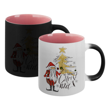 Santa Claus gold, Κούπα Μαγική εσωτερικό ΡΟΖ, κεραμική 330ml που αλλάζει χρώμα με το ζεστό ρόφημα