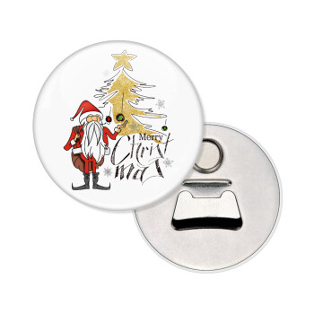 Santa Claus gold, Μαγνητάκι και ανοιχτήρι μπύρας στρογγυλό διάστασης 5,9cm