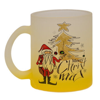 Santa Claus gold, Κούπα γυάλινη δίχρωμη με βάση το κίτρινο ματ, 330ml
