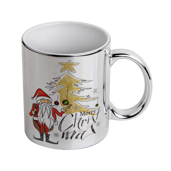 Santa Claus gold, Mug ceramic, silver mirror, 330ml