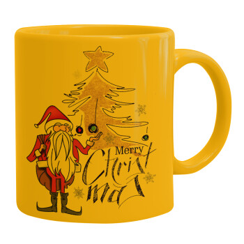 Santa Claus gold, Ceramic coffee mug yellow, 330ml (1pcs)