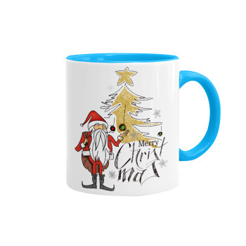 Santa Claus gold, Mug colored light blue, ceramic, 330ml