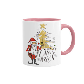 Santa Claus gold, Mug colored pink, ceramic, 330ml