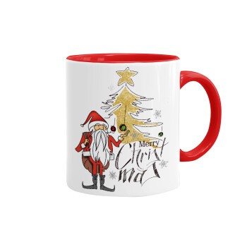 Santa Claus gold, Mug colored red, ceramic, 330ml