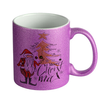 Santa Claus gold, Κούπα Μωβ Glitter που γυαλίζει, κεραμική, 330ml