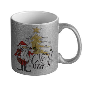 Santa Claus gold, Κούπα Ασημένια Glitter που γυαλίζει, κεραμική, 330ml