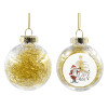 Transparent Christmas tree ball ornament with gold filling 8cm