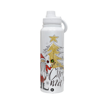 Santa Claus gold, 1L Stainless Steel Thermal Bottle with Phone Holder & Double Wall Insulation