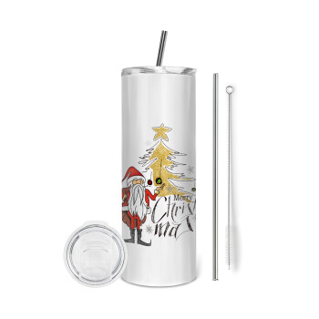 Santa Claus gold, Eco friendly stainless steel tumbler 600ml, with metal straw & cleaning brush