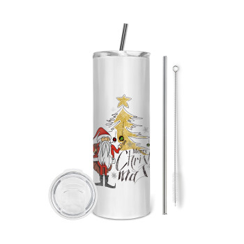 Santa Claus gold, Tumbler stainless steel 600ml, with metal straw & cleaning brush