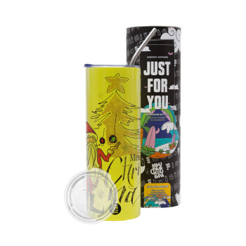 Santa Claus gold, Neon Yellow Travel Tumbler, with metal straw (Stainless steel 304 Food grade, BPA free, 600ml)