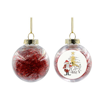 Santa Claus gold, Χριστουγεννιάτικη μπάλα δένδρου διάφανη με κόκκινο γέμισμα 8cm
