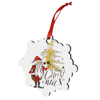 Santa Claus gold, Χριστουγεννιάτικο στολίδι snowflake ξύλινο 7.5cm