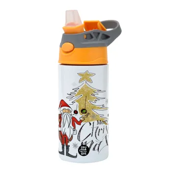 Santa Claus gold, Παιδικό παγούρι θερμό, ανοξείδωτο, με καλαμάκι ασφαλείας, Πορτοκαλί/Γκρι (360ml) BPA-FREE