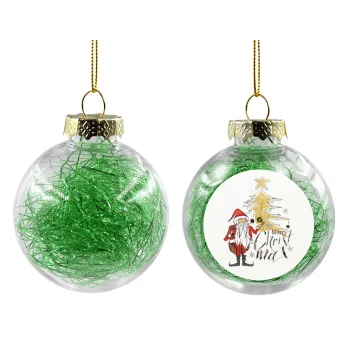 Santa Claus gold, Στολίδι Χριστουγεννιάτικη μπάλα δένδρου διάφανη με πράσινο γέμισμα 8cm