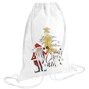 Santa Claus gold, Τσάντα πλάτης πουγκί GYMBAG λευκή (28x40cm)