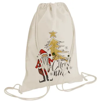 Santa Claus gold, Τσάντα πλάτης πουγκί GYMBAG natural (28x40cm)