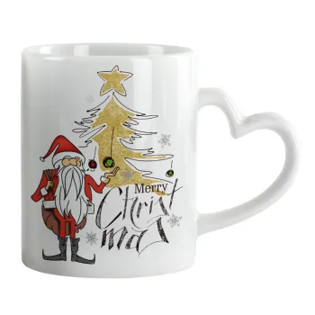 Santa Claus gold, Mug heart handle, ceramic, 330ml