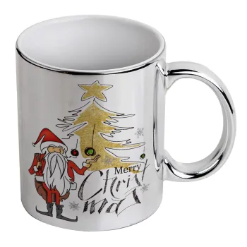 Santa Claus gold, Mug ceramic, silver mirror, 330ml