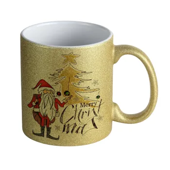Santa Claus gold, Κούπα Χρυσή Glitter που γυαλίζει, κεραμική, 330ml