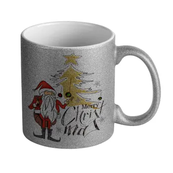 Santa Claus gold, Κούπα Ασημένια Glitter που γυαλίζει, κεραμική, 330ml