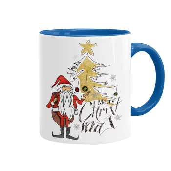 Santa Claus gold, Mug colored blue, ceramic, 330ml