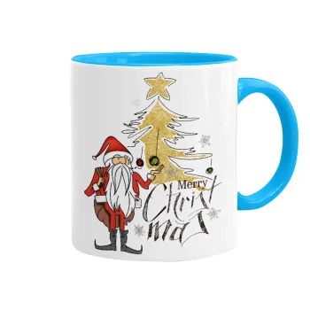 Santa Claus gold, Mug colored light blue, ceramic, 330ml