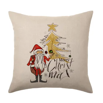 Santa Claus gold, Μαξιλάρι καναπέ ΛΙΝΟ 40x40cm περιέχεται το  γέμισμα
