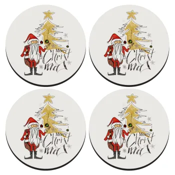 Santa Claus gold, ΣΕΤ 4 Σουβέρ ξύλινα στρογγυλά (9cm)
