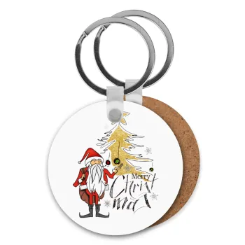 Santa Claus gold, Μπρελόκ Ξύλινο στρογγυλό MDF Φ5cm