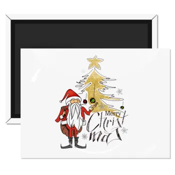 Santa Claus gold, Ορθογώνιο μαγνητάκι ψυγείου διάστασης 9x6cm