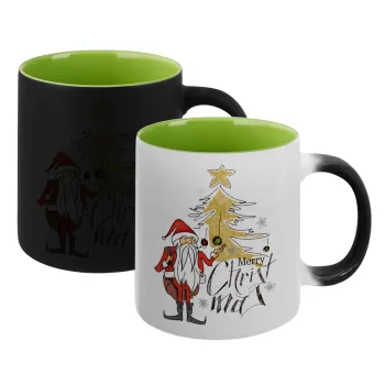 Santa Claus gold, Κούπα Μαγική εσωτερικό πράσινο, κεραμική 330ml που αλλάζει χρώμα με το ζεστό ρόφημα