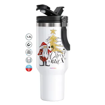 Santa Claus gold, Mega Tumbler με καπάκι, διπλού τοιχώματος (θερμό) 1,2L