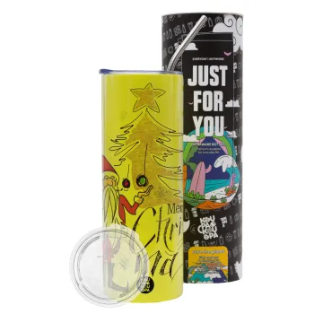 Santa Claus gold, Neon Yellow Travel Tumbler, with metal straw (Stainless steel 304 Food grade, BPA free, 600ml)