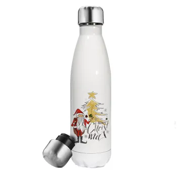 Santa Claus gold, Metal mug thermos White (Stainless steel), double wall, 500ml