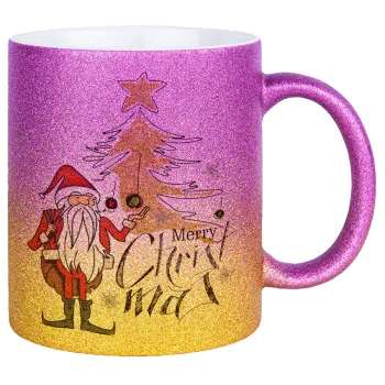 Santa Claus gold, Κούπα Χρυσή/Ροζ Glitter, κεραμική, 330ml
