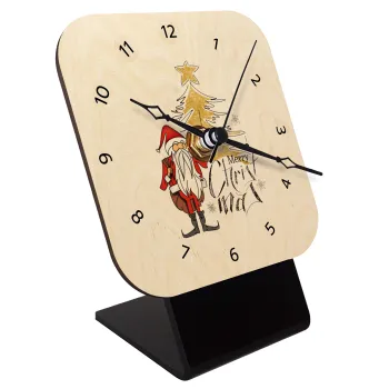 Santa Claus gold, Επιτραπέζιο ρολόι σε φυσικό ξύλο (10cm)