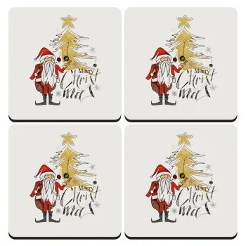 Santa Claus gold, ΣΕΤ 4 Σουβέρ ξύλινα τετράγωνα (9cm)