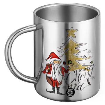 Santa Claus gold, Ανοξείδωτη Μεταλλική Κούπα 450ml - Διπλού Τοιχώματος